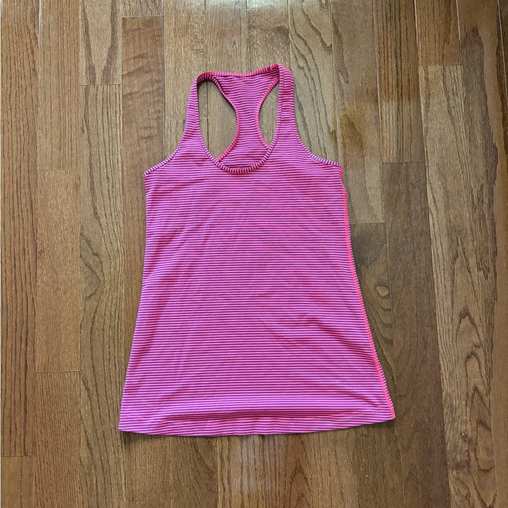 sold Lululemon Cool Racerback Hyper Stripe Neon Pink Rugged Blue Yoga Tank top - Picture 4 of 6